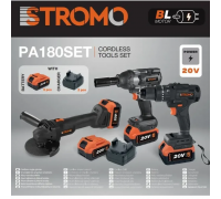 Акумуляторний набір STROMO 3в1 PA180SET Болгарка+Гайковерт+Шурупокрут, 3 АКБ 20 В, 4 А/год+2 зарядки