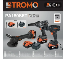 Акумуляторний набір STROMO 3в1 PA180SET Болгарка+Гайковерт+Шурупокрут, 3 АКБ 20 В, 4 А/год+2 зарядки