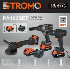 Акумуляторний набір STROMO 3в1 PA180SET Болгарка+Гайковерт+Шурупокрут, 3 АКБ 20 В, 4 А/год+2 зарядки