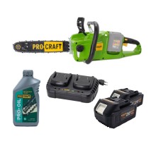 Акумуляторна пила Procraft PCA40/2 + 2xАКБ 4Аг + ЗП charger 20/2 + Олива для ланцюга 1л